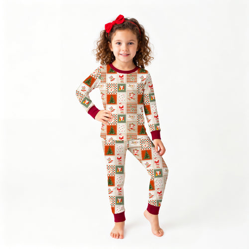 Bamboo Kids Two-Piece Pajama Set Christmas Western Patchwork