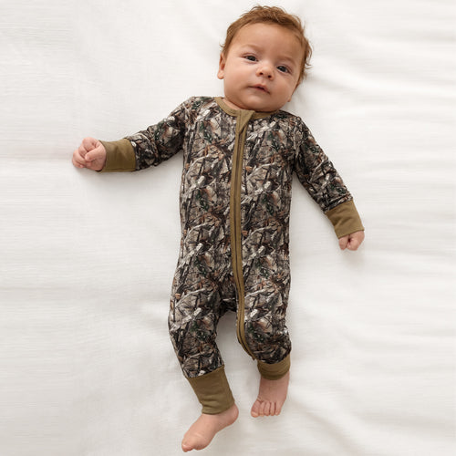 Retro Leaves Bamboo Zipper Romper Pajamas
