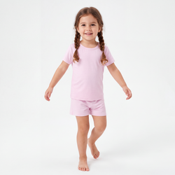 Kids Soft Pink Solid Bamboo Two-Piece Pajama Short Set