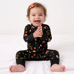Midnight Wildflower Floral Fantasy Baby Bamboo Zipper Romper Pajamas