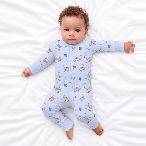 Baby Skateboarding Leopard Bamboo Zipper Pajama Romper