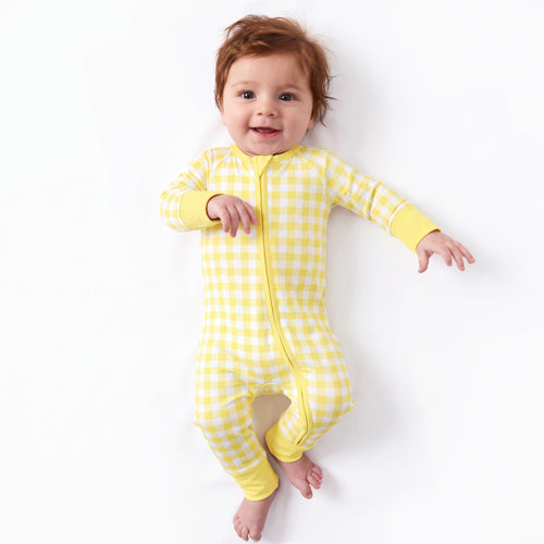Bamboo Baby Zipper Romper Pajamas Classic Sunshine Gingham Yellow