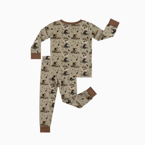 Thatched Cottage and Rural Dog Kids Bamboo Two-Piece Pajama Set