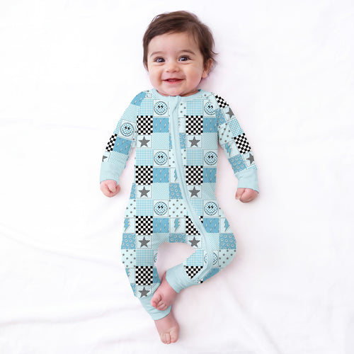 Bamboo Baby Convertible Zipper Romper Pajamas Electric Smiley Check