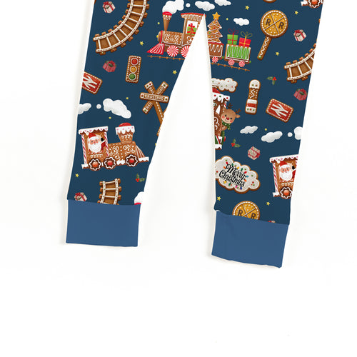 Bamboo Kids Two-Piece Pajama Set Christmas Gingerbread Train Navy
