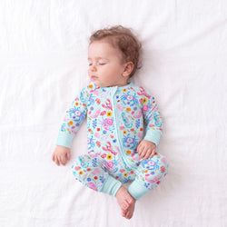 Ocean Coastal Blooms Blue Bamboo Zipper Pajama Romper