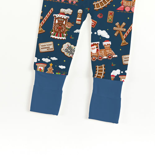 Bamboo Baby Zipper Romper Pajama Christmas Gingerbread Train Navy