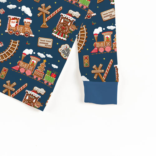 Bamboo Kids Two-Piece Pajama Set Christmas Gingerbread Train Navy