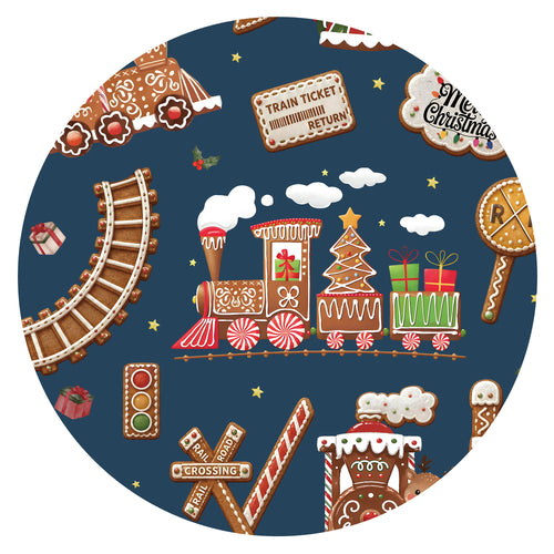 Bamboo Kids Two-Piece Pajama Set Christmas Gingerbread Train Navy