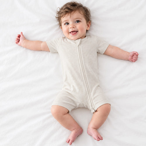 Baby Bamboo Zipper Pajama Romper Oat Milk Solid