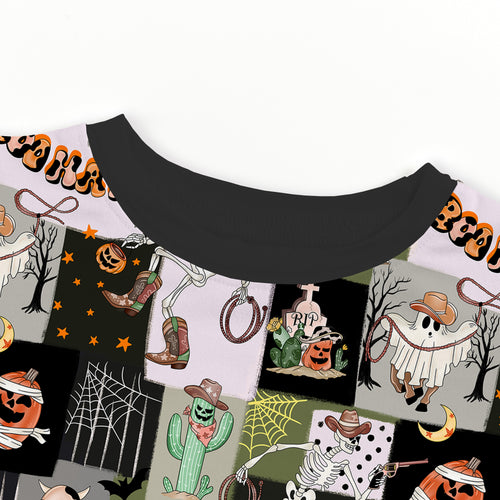 Halloween Western Cowboy Patchwork Kids Bamboo Two-Piece Pajama Set