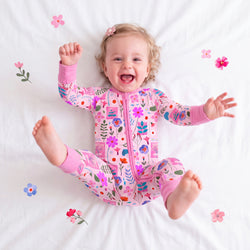 Watercolor Floral Gallery Bamboo Zipper Pajama Romper