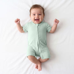 Baby Bamboo Zipper Pajama Romper Sage Green Solid
