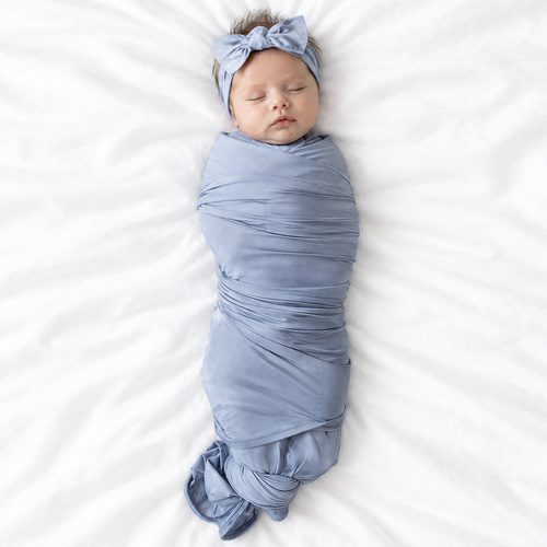 Baby Greyish Misty Blue Bamboo Knotted Gown with Hat Set