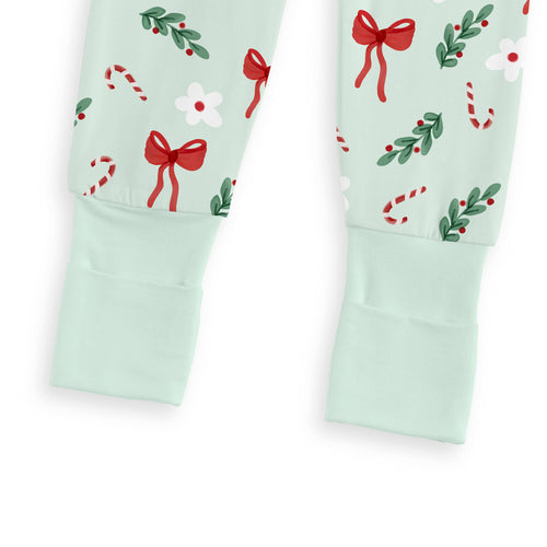 Christmas Bows and Candy Cane Garden Baby Bamboo Zipper Romper
