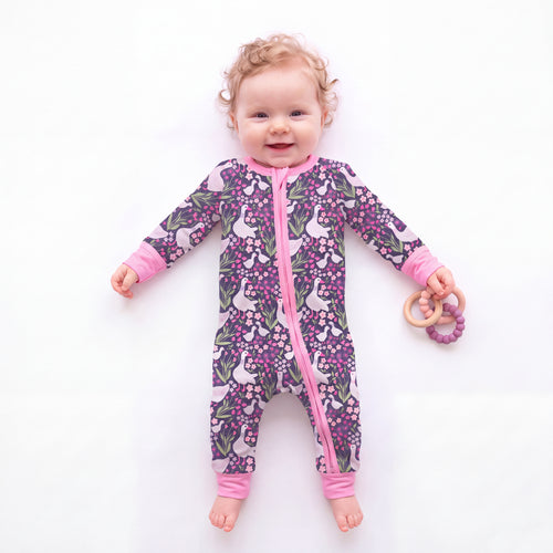 Wildflower Meadow Geese Bamboo Zipper Pajama Romper
