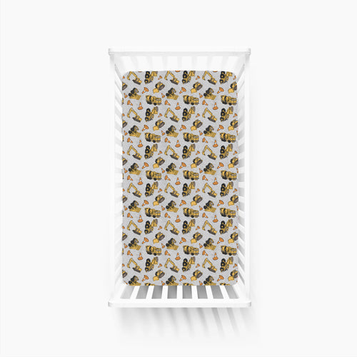Excavator Pattern Bamboo Fitted Crib Sheet