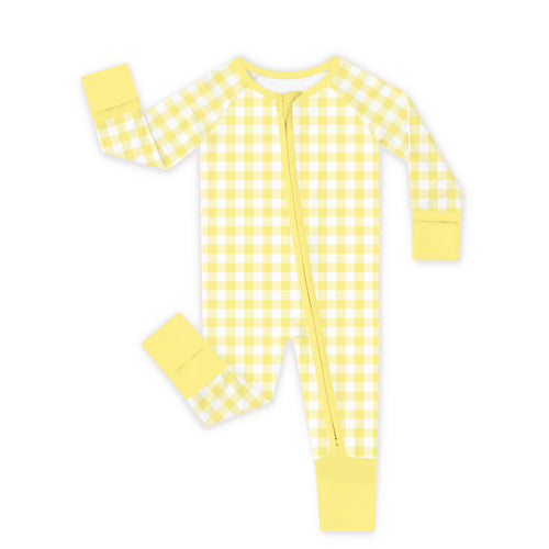 Bamboo Baby Zipper Romper Pajamas Classic Sunshine Gingham Yellow