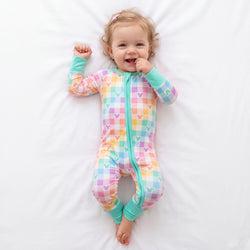 Pastel Magic Check Bamboo Zipper Pajama Romper