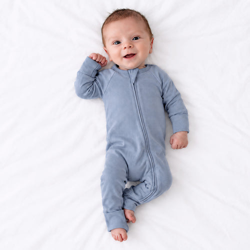 Baby Greyish Misty Blue Bamboo Zipper Romper Pajamas