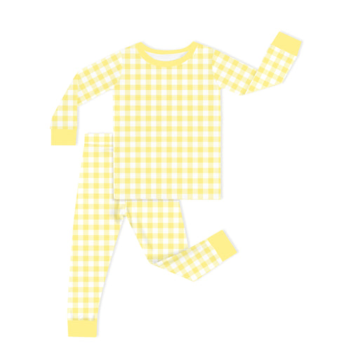 Bamboo Kids Two-Piece Pajama Set Classic Sunshine Gingham Yellow