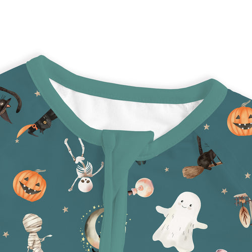 Halloween Spooky Ghost Pumpkin Patch Baby Bamboo Zipper Pajama Romper