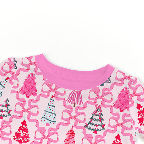 Bamboo Kids Two-Piece Set Christmas Coquette Bow Trees