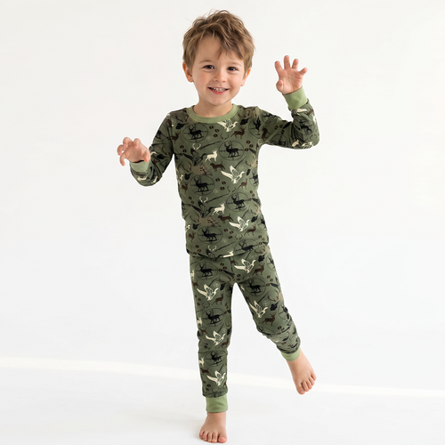 Bamboo Kids Two-Piece Pajama Set Christmas Hunting Animal