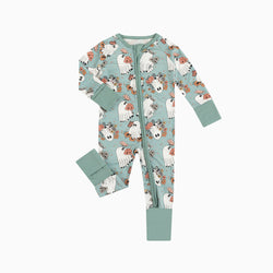 Halloween Green Ghost Flowers Baby Bamboo Zipper Romper Pajamas
