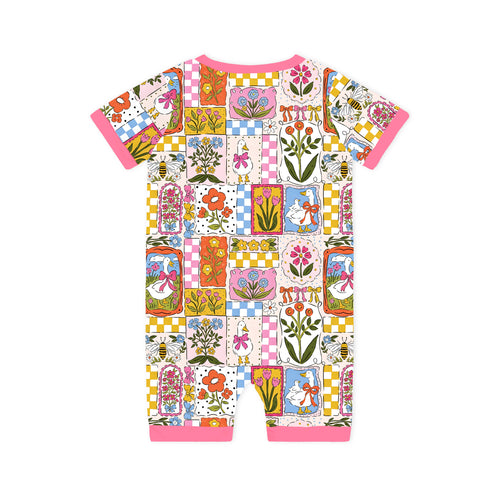 Baby Vintage Goose Garden Short Bamboo Zipper Romper