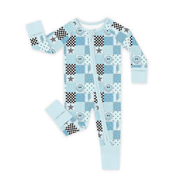 Bamboo Baby Convertible Zipper Romper Pajamas Electric Smiley Check