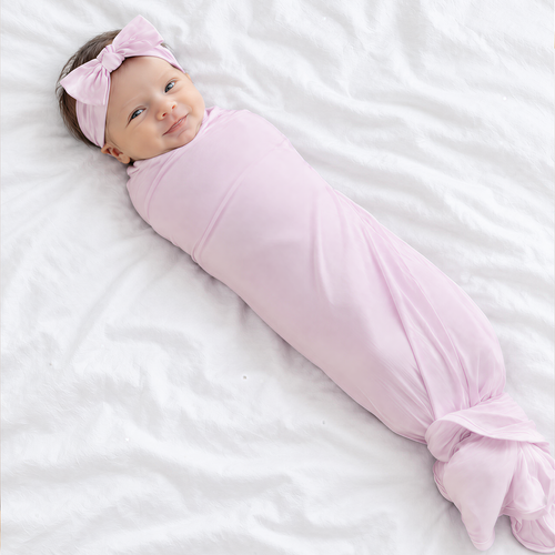 Baby Soft Pink Solid Bamboo Knotted Gown with Hat Set