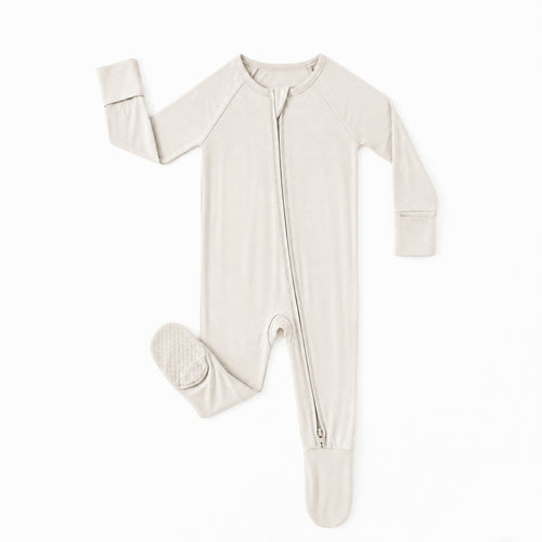 Oat Milk Solid Bamboo Zipper Footed Pajama Romper