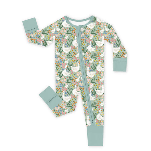 Baby Daisy Goose Garden Meadow Floral Bamboo Zipper Romper Pajamas