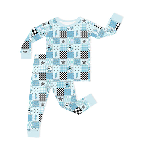Bamboo Kids Two-Piece Pajama Set Electric Smiley Check