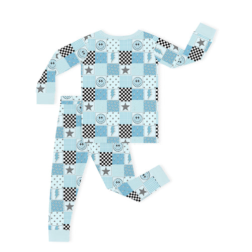 Bamboo Kids Two-Piece Pajama Set Electric Smiley Check