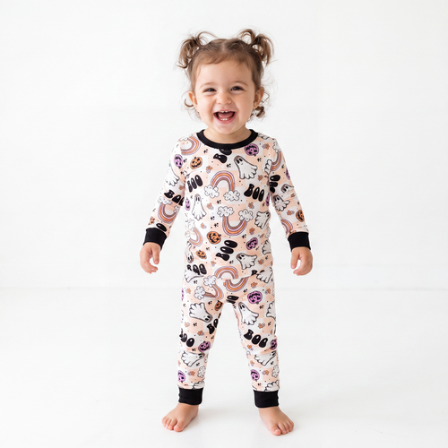 Halloween Pumpkin Ghost Rainbow Bamboo Long Sleeve Pajama Set