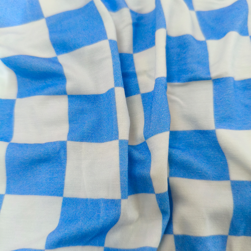 Blue Checkerboard Design Bamboo Zipper Romper Pajamas