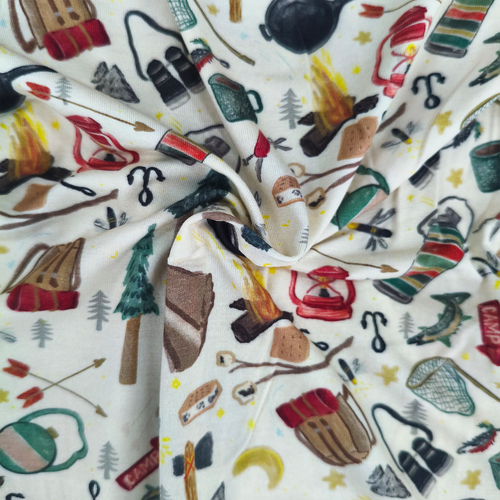 Outdoor Camping Print Bamboo Zipper Romper Pajamas