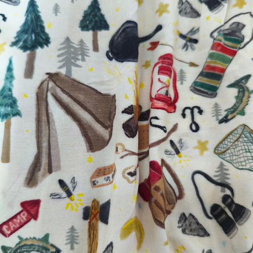 Outdoor Camping Print Bamboo Zipper Romper Pajamas