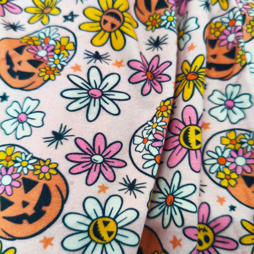 Halloween Pumpkins Flowers Baby Bamboo Zipper Romper Pajamas
