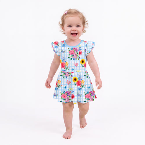Baby Gingham Garden Bouquet Bamboo Short Sleeves Dress