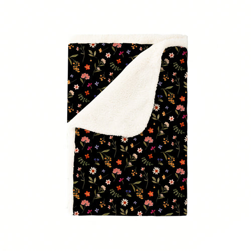 Midnight Wildflower Floral Fantasy Bamboo Blanket