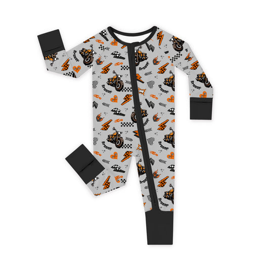 Baby Vintage Motorcycle Braaap Bamboo Zipper Pajama Romper