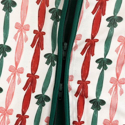 Three-color Striped Bow Bamboo Zipper Romper Pajamas