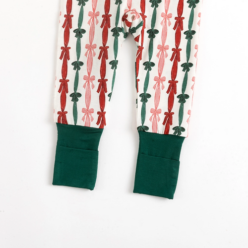 Three-color Striped Bow Bamboo Zipper Romper Pajamas