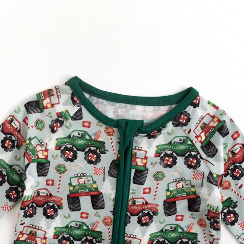 Christmas Truck Bamboo Zipper Romper Pajamas