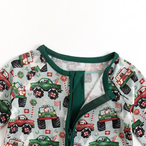 Christmas Truck Bamboo Zipper Romper Pajamas