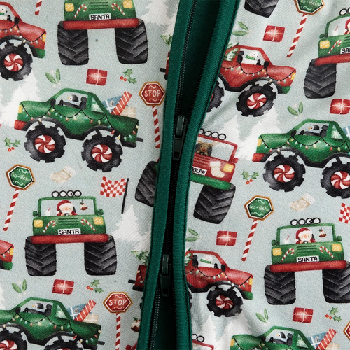 Christmas Truck Bamboo Zipper Romper Pajamas