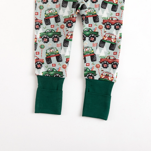 Christmas Truck Bamboo Zipper Romper Pajamas